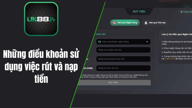 Cụ thể điều khoản khi rút nạp tiền 